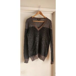 DIESEL BLACK GOLD taupe grey black Knit V Neck Sweater Women's L Alpaca Blend